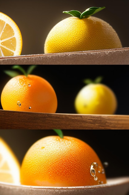 Geel oranje fruit segment sinaasappelsap display zakelijke promotie reclame achtergrond