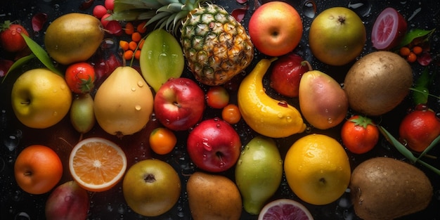 Geel voedsel groen aardbei gezond water achtergrond fruit drop verse vitamine Generatieve AI