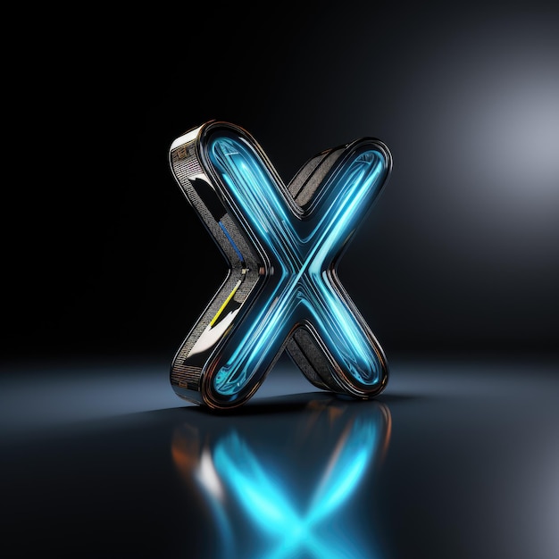 geëlektrificeerd neonblauw letter x-logo op een zwarte