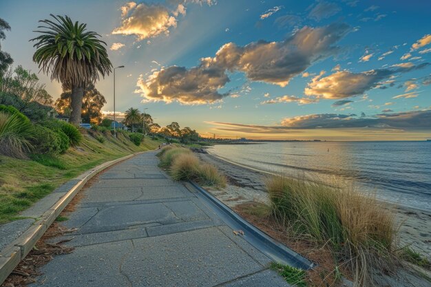 Geelong Vic Australia Marcy 16 2023 Pathway along the Geelong beach foreshore