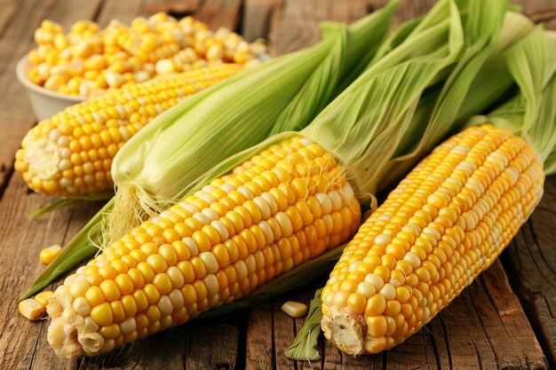 Photo geen corn on a wooden table