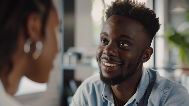 Geengageerd gesprek tussen twee met een achtergrond van warme omgevingsverlichting