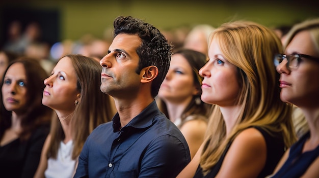 Geengageerde conferentieleden luisteren aandachtig naar een boeiende spreker