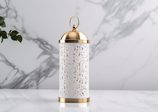 стиль гертье алдерса белого фонаря в форме длинного цилиндра, украшенного рамаданом в минималистском стиле