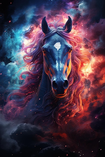 Geestelijk dier Galaxie Regenboog Kleurrijk Paard
