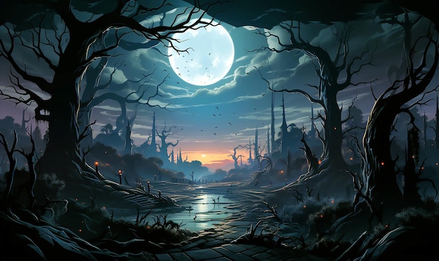 Geesten in bossen bij maanlichtbos 's nachts Halloween