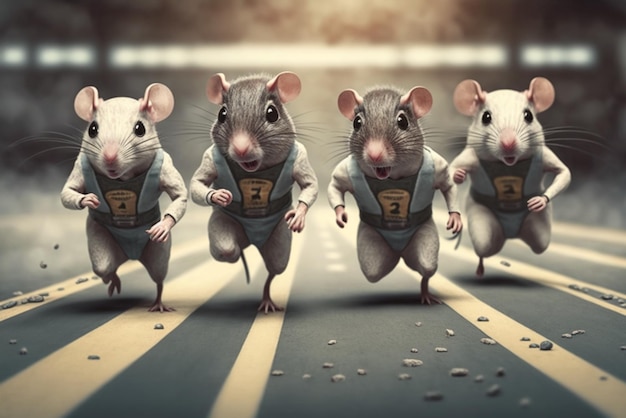gefrustreerde ratten in pak die op het racecircuit rennen