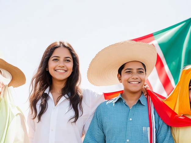 gegenereerd door AI Smiley-familie met medium shot van de Mexicaanse vlag