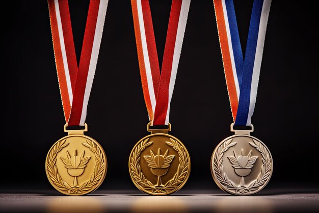 Foto gegenereerde illustratie gouden medaille set met verschillende lint