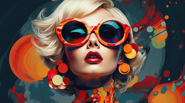 gegenereerde illustratie mode retro futuristische vrouw met zonnebril