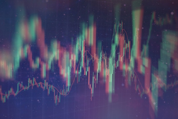 gegevens op een monitor waaronder van Marktanalyse. Staafdiagrammen, diagrammen, financiële cijfers. Forex grafiek.