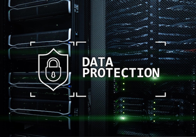 Gegevensbescherming Cyber security informatie privacy Internet en technologie concept Server kamer achtergrond