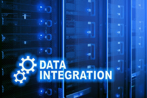 Gegevensintegratie informatietechnologie concept op serverruimte achtergrond