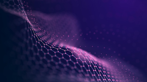 Gegevensuitwisseling 3D mesh met verbindingspunten en lijnen Abstracte technische achtergrond 3D-rendering