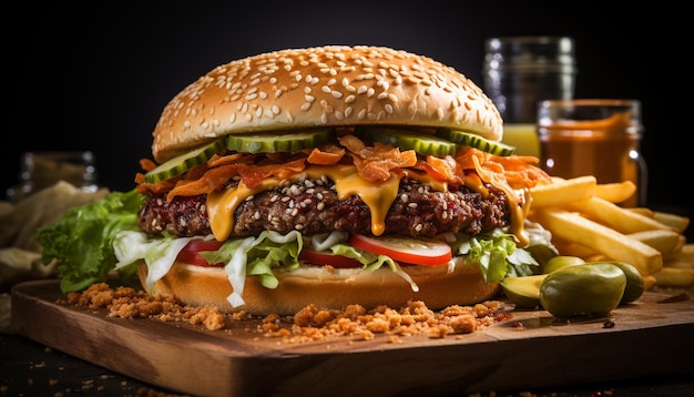 Gegrild vlees cheeseburger frisse salade zelfgemaakte biefstuk klaar om te eten gegenereerd door kunstmatige intelligentie