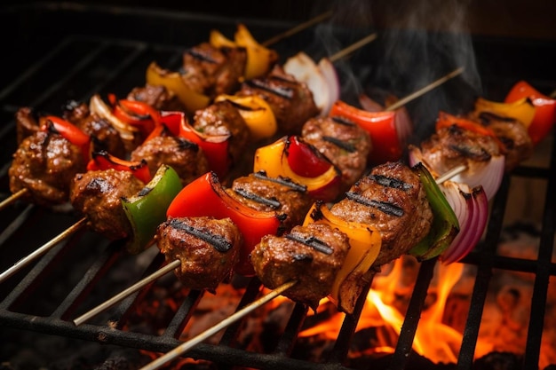 Foto gegrild vlees met groenten op de grill