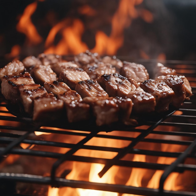 Gegrild vlees op rustieke barbecuerook die opstijgt, zelfgemaakte verwennerij gegenereerd door AI