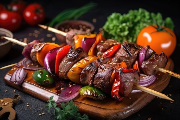 Gegrilde beef shishkabob met groenten aan het spit