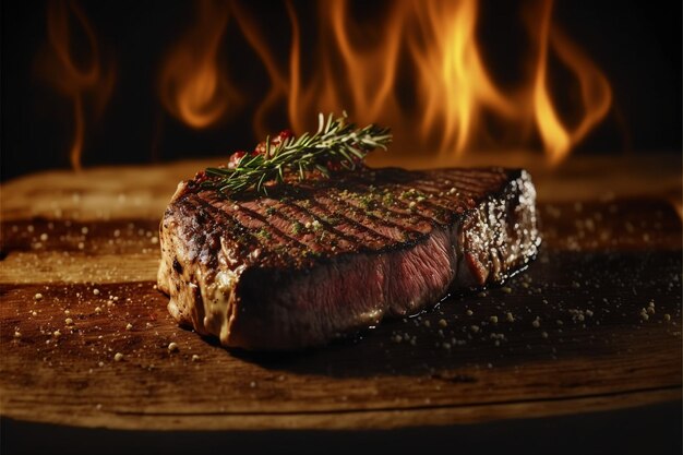 Foto gegrilde biefstuk met rozemarijn zout en peper, barbecue, generatieve ai