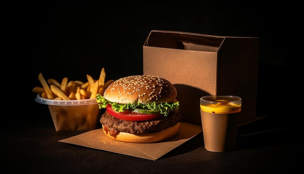 Gegrilde cheeseburger en friet een klassieke maaltijd gegenereerd door kunstmatige intelligentie