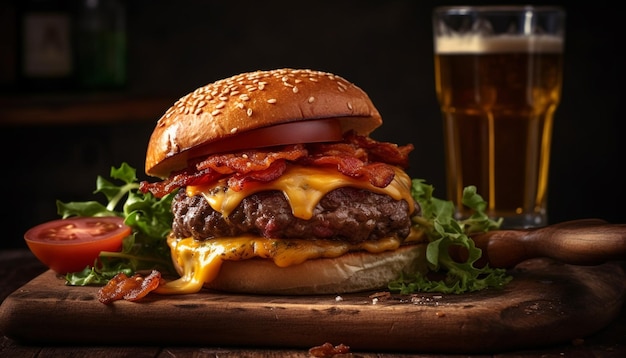 Gegrilde cheeseburger met tomatenui en frites voor de lunch gegenereerd door AI