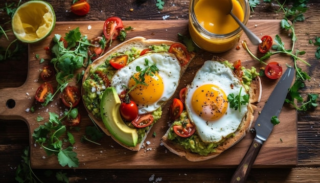 Gegrilde ciabatta sandwich met verse guacamole salade gegenereerd door AI