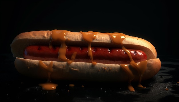 Gegrilde hotdog op broodje met ketchup een klassieke Amerikaanse maaltijd gegenereerd door kunstmatige intelligentie