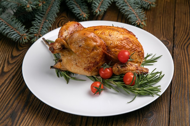 gegrilde kip op een houten tafel Kerstdiner