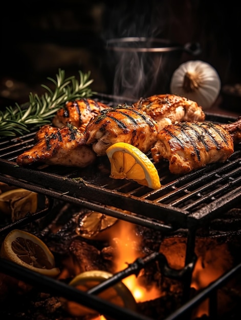 gegrilde kip Serveren op een houten plank op een rustieke tafel Barbecue restaurantmenu Generatieve AI