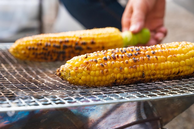 Gegrilde mais in het kamp