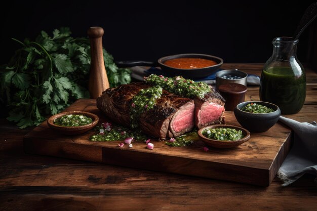 Foto gegrilde picanha chimichurri spijkers en churrasco een sappig feest generatief ia