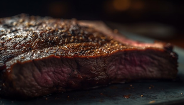 Foto gegrilde steak op rustiek bord klaar om te eten gegenereerd door ai