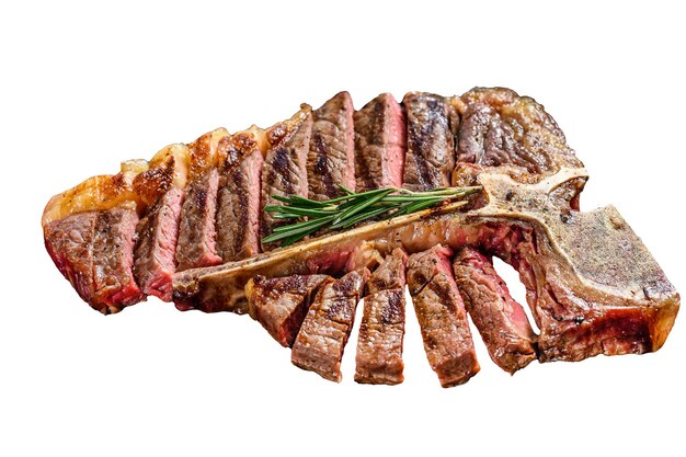 Gegrilde tbone steak gekookte tbone beef geïsoleerd op een witte achtergrond