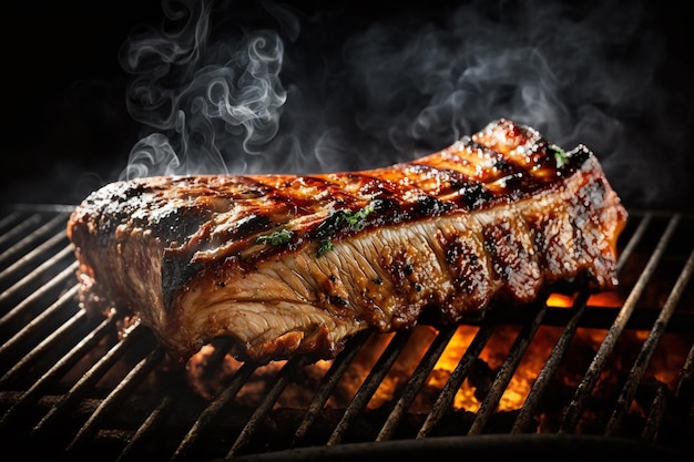 Gegrilde varkensribbetjes op de grill