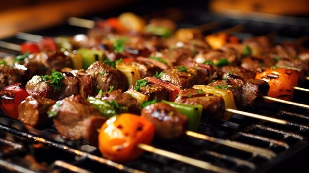 Gegrilde vleesspies shish kebab Sappige en smakelijke gegrilde sjasliek Generatieve AI