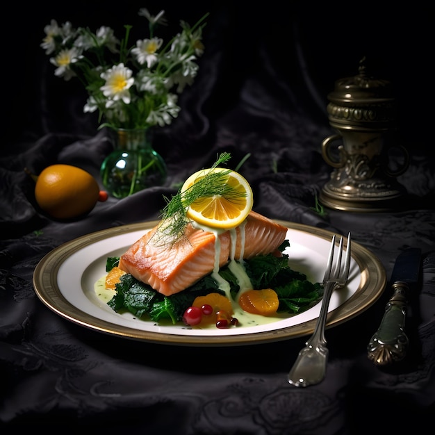 Gegrilde zalm met citroen en salade