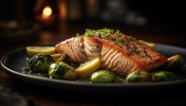 Gegrilde zalmfilet met door AI gegenereerde verse groentesalade