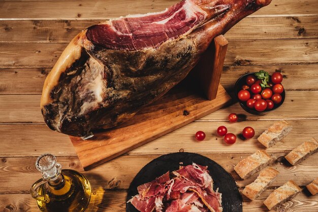 Foto gehakt vliegtuig van een spaanse iberische ham