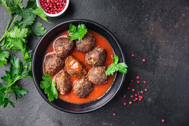 gehaktballen tomatensaus vlees gehaktbal verse maaltijd voedsel snack op tafel kopieer ruimte voedsel achtergrond