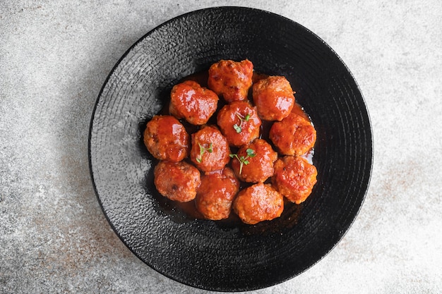 Gehaktballetjes Tomatensaus Vlees Tweede Gangen Gezonde Dieetmaaltijd