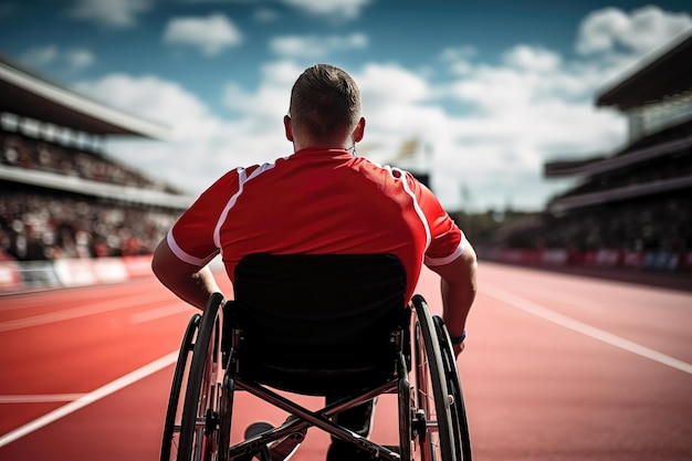 Gehandicapte atleet bij een sportwedstrijd in een rolstoel