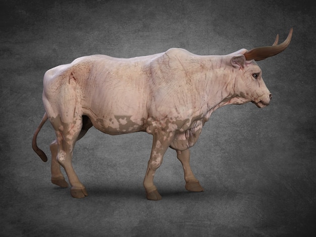 Gehoornde witte stier. 3d illustratie