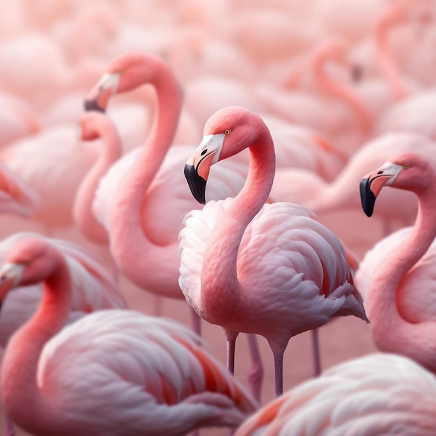 Gehumaniseerde flamingo's Flamingo's op roze achtergrond Illustratie Generatieve AI