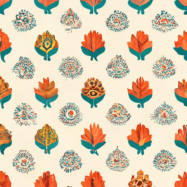 Foto geïllustreerd volksgebladerte indisch folklore kleurrijk naadloos patroon