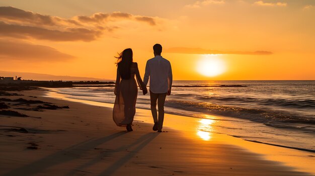 Geïllustreerde Sunset Saunter Tranquil Beachside Companions