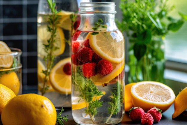 geïnfundeerd water op de keukentafel professionele reclame food fotografie