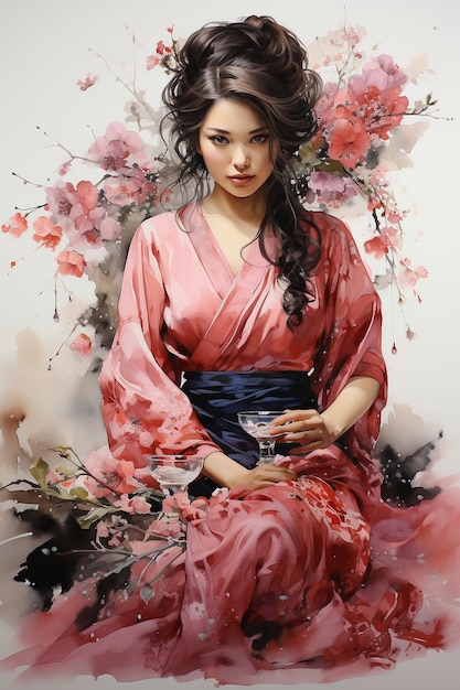 Geisha adorned in a resplendent kimono