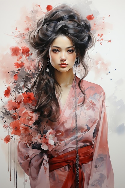 Geisha adorned in a resplendent kimono