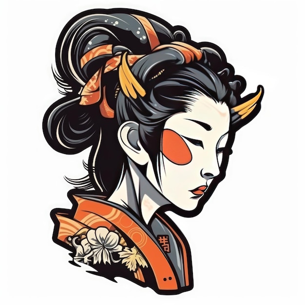 Photo geisha head vector sticker