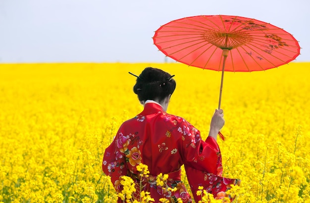 Geisha in het gele veld